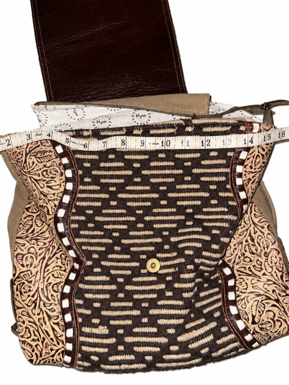 Myra Bag Daisy Hill Trail Hair On Cowhide Tooled Leather Western Backpack - Picture 4 of 9